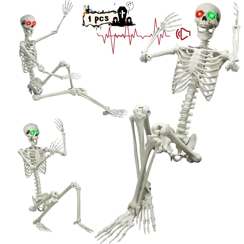 36" Skeleton Halloween Decorations, 3FT Realistic Full Body Movable Posable Joints Skeleton, Creepy Halloween Plastic Skeleton for Graveyard Decorations, Haunted House Props Indoor/Outdoor Decor